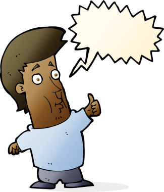 Çizgi filmci, bir insan tarafından çizilmiş konuşma baloncuğuyla baş parmak işareti yapıyor.