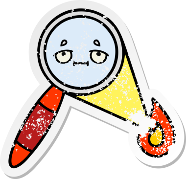 Bir insan tarafından çizilmiş sevimli bir çizgi film büyüteçinin sıkıntılı çıkartması.