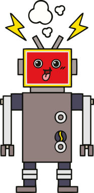 Bir insan tarafından çizilmiş çılgın bir robot çizgi filmi.