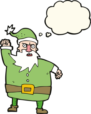 Bir insan tarafından çizilmiş düşünce baloncuklu Noel Baba çizgi filmi.