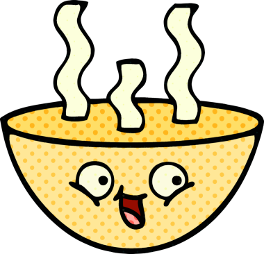 Bir insan tarafından çizilmiş sıcak çorba tabağının çizgi romanı.