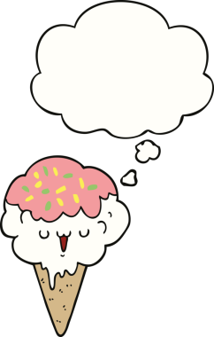 Bir insan tarafından çizilmiş düşünce balonlu karikatür dondurması.