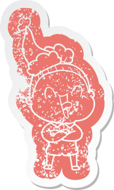 Bir insan tarafından çizilmiş Noel Baba şapkası giyen mutlu yaşlı bir kadının garip bir karikatürü.