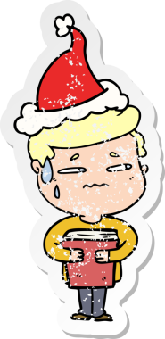 Bir insan tarafından çizilmiş Noel Baba şapkası giymiş endişeli bir çocuğun el yazısı.