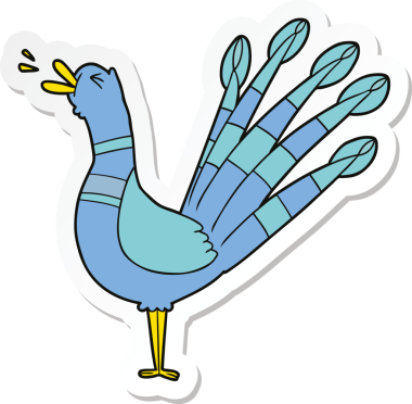 Bir insan tarafından çizilmiş bir tavus kuşunun çıkartması.