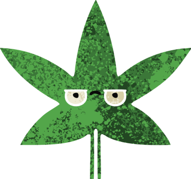 Bir insan tarafından çizilmiş marihuana yaprağının retro çizim tarzı karikatürü