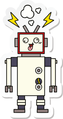 Bir insan tarafından çizilmiş, sevimli, çatlak, çatlak bir robotun çıkartması.