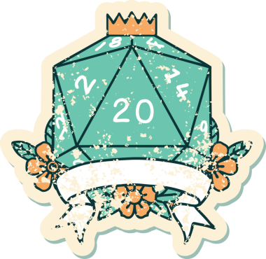 Retro Dövme Biçimi Doğal 20 kritik vuruş D20 zar bir insan tarafından çizildi