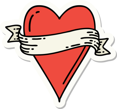 Bir insan tarafından çizilmiş geleneksel bir kalp ve bayrak stili dövme çıkartması.