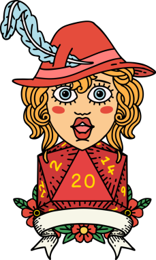 Retro Dövme Tarzı İnsan Ozan Karakteri Bir insan tarafından çizilmiş doğal 20 zar ile