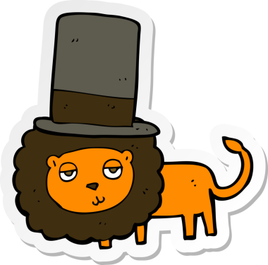 Bir insan tarafından çizilmiş silindir şapkalı bir aslanın çıkartması.