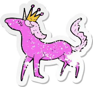 Bir insan tarafından çizilmiş bir tek boynuzlu atın gerilimli çıkartması.