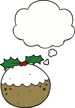 Bir insan tarafından çizilmiş düşünce baloncuklu noel pudingi.