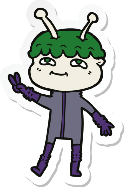 Bir insan tarafından çizilmiş dost canlısı bir uzay adamının çıkartması.