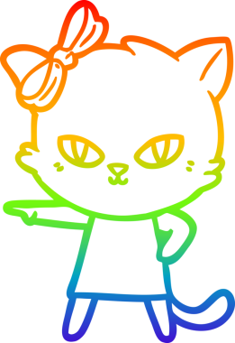 Gökkuşağı gradyan çizgisi bir insan tarafından çizilmiş şirin bir çizgi film kedisi.