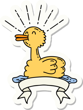 Bir insan tarafından çizilmiş dövme stili yüzen ördek çıkartması.