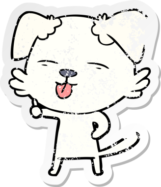 Bir insan tarafından çizilmiş bir köpeğin dertli çıkartması.