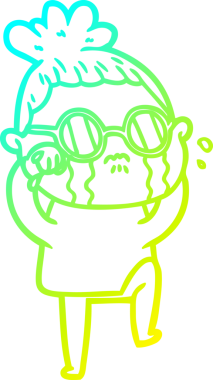 Bir insan tarafından çizilmiş gözlüklü, ağlayan bir karikatür çizimi.