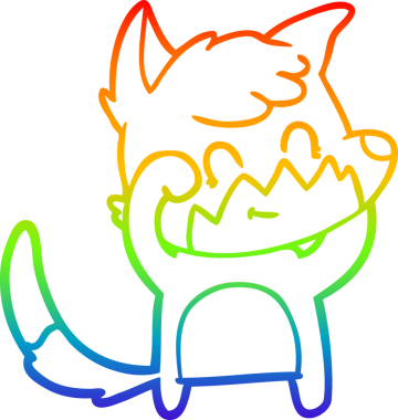 Gökkuşağı gradyan çizgi çizimi bir insan tarafından çizilmiş, dost bir tilki.