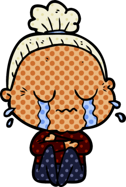 Bir insan tarafından çizilmiş ağlayan yaşlı kadın çizgi filmi.