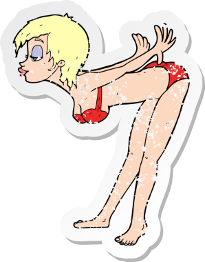 Bir insan tarafından çizilmiş bikinili bir kızın karikatür yapıştırması.