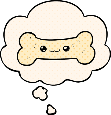 Çizgi roman tarzında bir insan tarafından çizilmiş düşünce baloncuklu çizgi film kemiği.