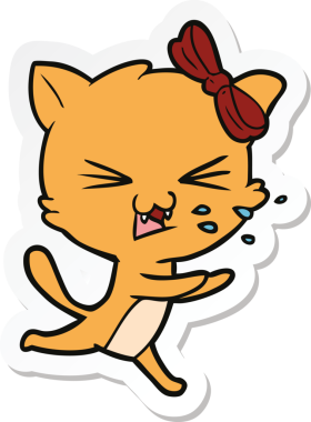 Bir insan tarafından çizilmiş çizgi film kedisinin çıkartması.