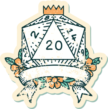 Retro Dövme Biçimi Doğal 20 kritik vuruş D20 zar bir insan tarafından çizildi