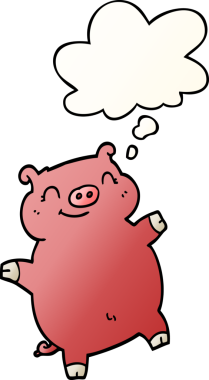 Bir insan tarafından çizilmiş, düşünce baloncuklu çizgi film domuzu.