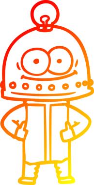 Bir insan tarafından çizilmiş ampullü mutlu bir robot çizimi.