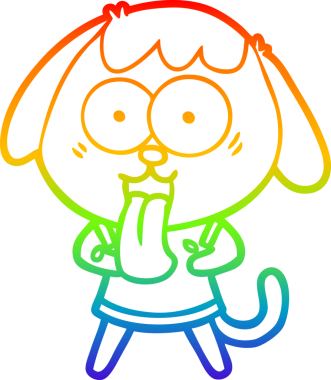 Gökkuşağı gradyan çizimi. Bir insan tarafından çizilmiş şirin bir köpek çizimi.