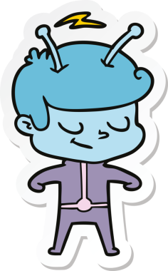 Bir insan tarafından çizilmiş dost canlısı bir uzay adamının çıkartması.