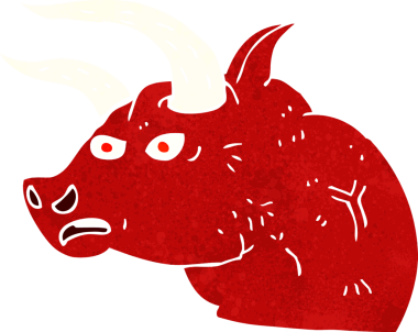 Bir insan tarafından çizilmiş kızgın bir boğa kafası.