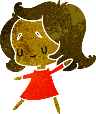 Bir insan tarafından çizilmiş sevimli bir kawai kızının eski çizgi film çizimi.