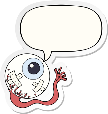 Bir insan tarafından çizilmiş konuşma baloncuğu çıkartmalı yaralı göz.