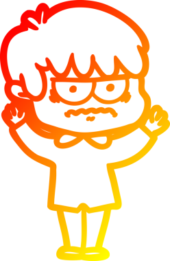 Bir insan tarafından çizilmiş kızgın çizgi film çocuğunun sıcak çizgi çizimi.