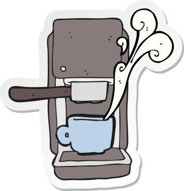Bir insan tarafından çizilmiş karikatür espresso makinesinin çıkartması.
