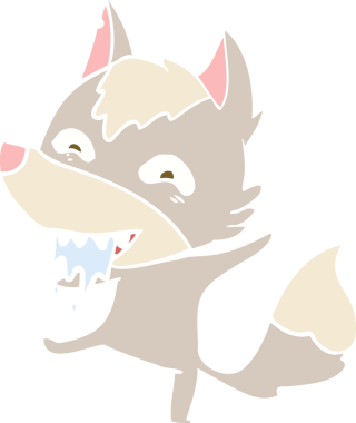 Düz renkli çizgi film aç kurt bir insan tarafından çizilmiş.