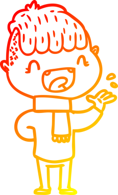 Bir çizgi film karakterinin sıcak çizgi çizimi. Bir insan tarafından çizilmiş mutlu çocuk.