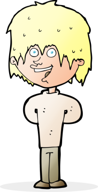 Bir insan tarafından çizilmiş mutlu, pasaklı bir çocuk.