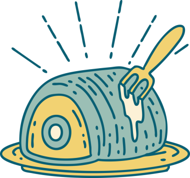 Bir insan tarafından çizilmiş geleneksel dövmeli biftek resmi.