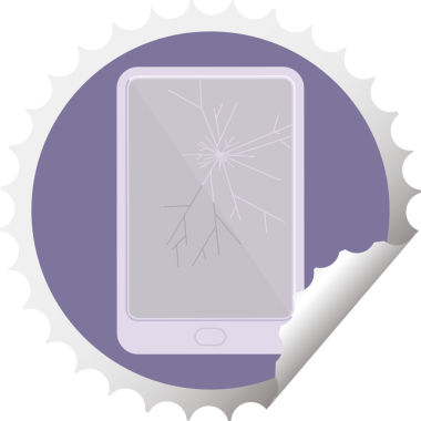 Kırık elektronik tablet vektör yuvarlak etiket damgası bir insan tarafından çizildi