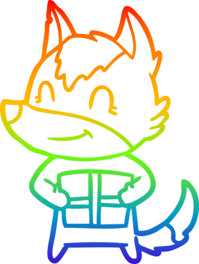 Gökkuşağı gradyan çizgisi. Bir insan tarafından çizilmiş dost bir kurt çizgi filmi.