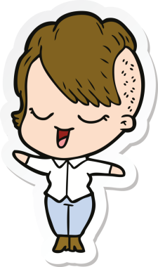 Bir insan tarafından çizilmiş mutlu bir çizgi film kızının çıkartması.