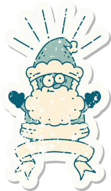 Bir insan tarafından çizilmiş eski bir dövme stili Noel Baba karakterinin eski çıkartması.