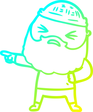 Bir insan tarafından çizilmiş sakallı bir çizgi film karakteri.