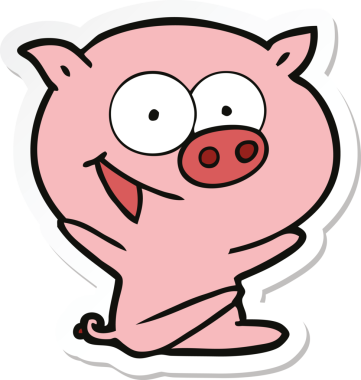 Bir insan tarafından çizilmiş neşeli bir domuz çizgi filminin çıkartması.