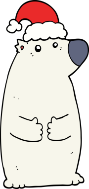 Bir insan tarafından çizilmiş Noel şapkası takan çizgi film ayısı.