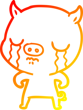 Bir insan tarafından çizilmiş, ağlayan bir domuzun sıcak çizgi çizimi.