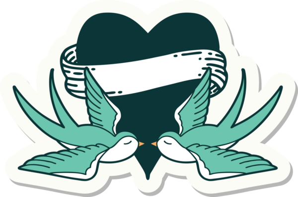 Geleneksel kırlangıç stili dövme çıkartması ve bir insan tarafından çizilmiş sancaklı bir kalp.